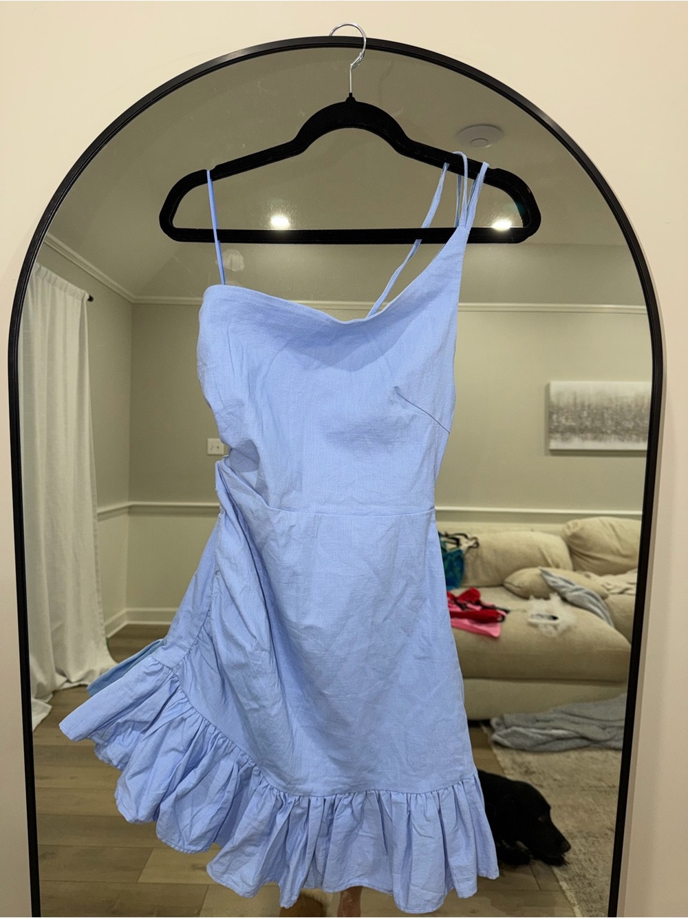 American Threads Blue Ruffle-Hem One-Shoulder Dress